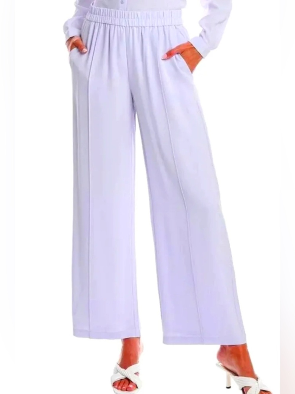 Eileen Fisher 100% Silk Georgette Crepe Wide Leg Pant Pintuck Lavender medium